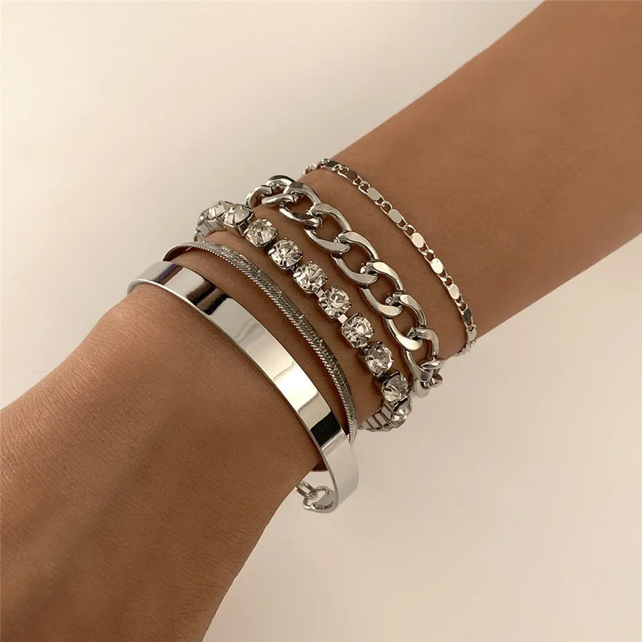4Pcs/Set Luxury Adjustable Nostalgic Trendy Crystal Bracelet