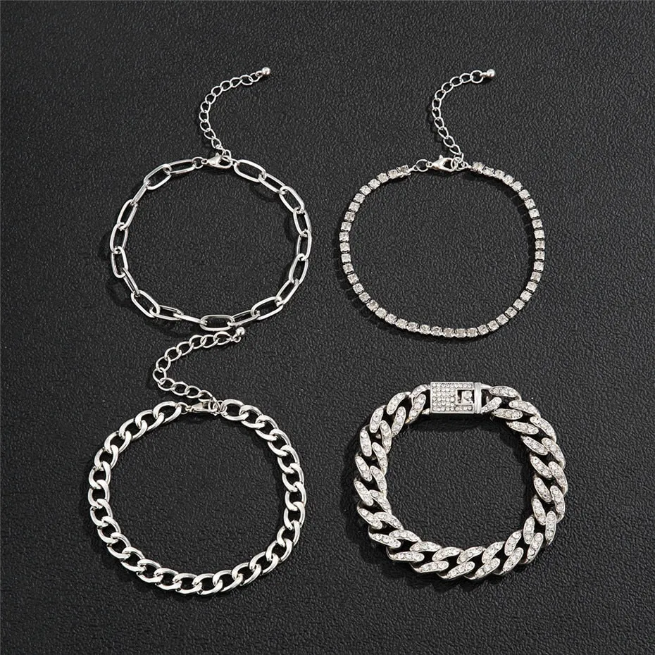 4Pcs/Set Luxury Adjustable Nostalgic Trendy Crystal Bracelet