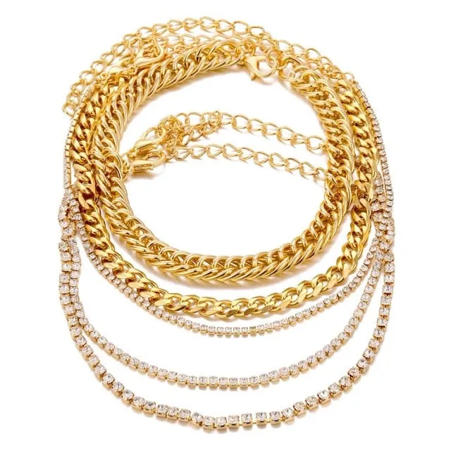 5 Pieces \ Set Fashion New Gold Silver Heart Pendant Anklet Girl Summer Beach Ankle Bracelet  Women Accessories Jewelry Gift