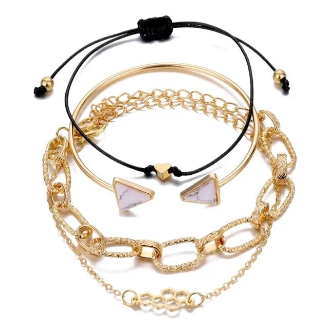 5 Pieces \ Set Fashion New Gold Silver Heart Pendant Anklet Girl Summer Beach Ankle Bracelet  Women Accessories Jewelry Gift