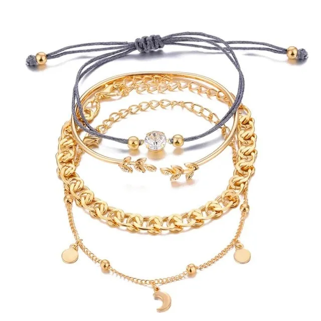 5 Pieces \ Set Fashion New Gold Silver Heart Pendant Anklet Girl Summer Beach Ankle Bracelet  Women Accessories Jewelry Gift