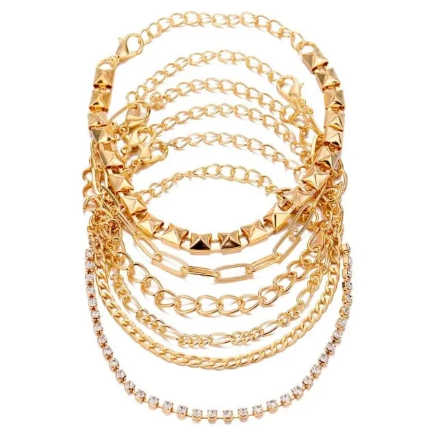 5 Pieces \ Set Fashion New Gold Silver Heart Pendant Anklet Girl Summer Beach Ankle Bracelet  Women Accessories Jewelry Gift