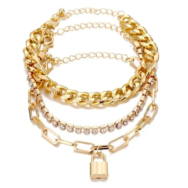5 Pieces \ Set Fashion New Gold Silver Heart Pendant Anklet Girl Summer Beach Ankle Bracelet  Women Accessories Jewelry Gift
