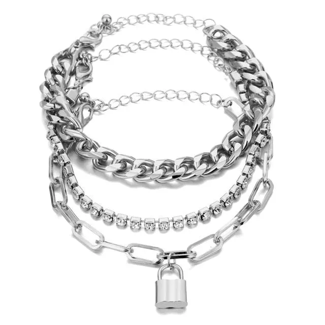 5 Pieces \ Set Fashion New Gold Silver Heart Pendant Anklet Girl Summer Beach Ankle Bracelet  Women Accessories Jewelry Gift