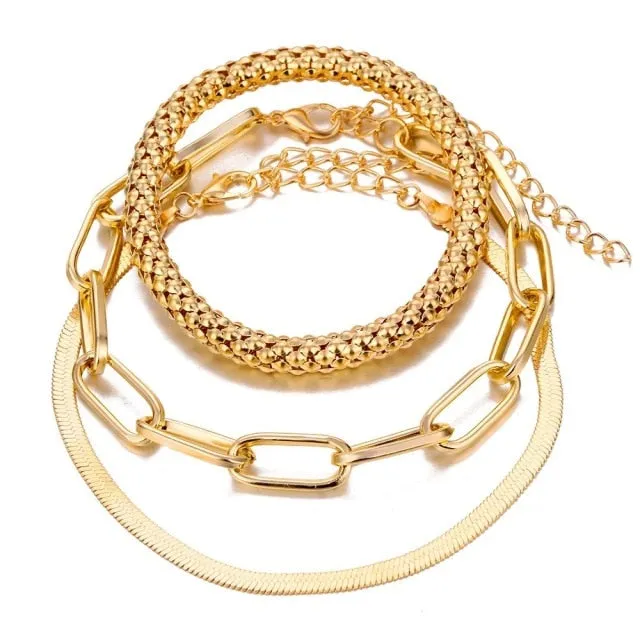 5 Pieces \ Set Fashion New Gold Silver Heart Pendant Anklet Girl Summer Beach Ankle Bracelet  Women Accessories Jewelry Gift