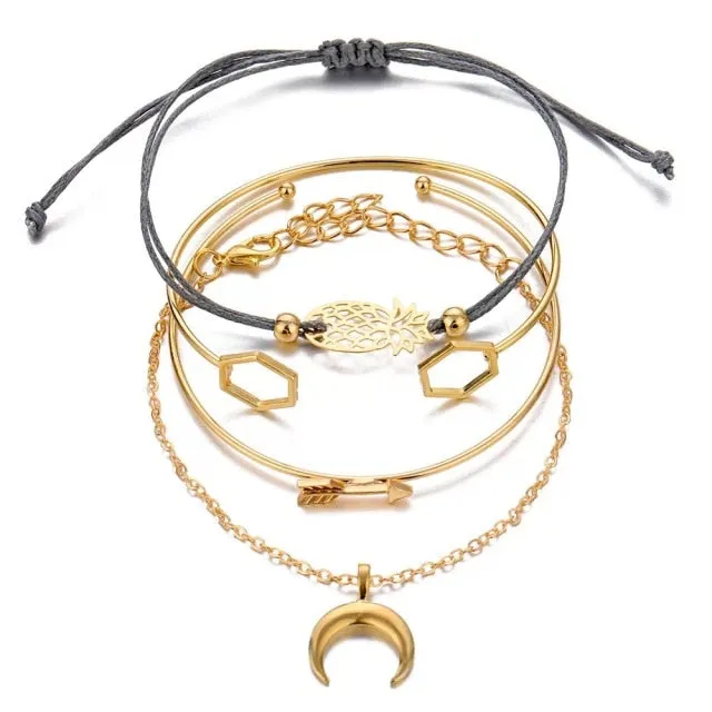 5 Pieces \ Set Fashion New Gold Silver Heart Pendant Anklet Girl Summer Beach Ankle Bracelet  Women Accessories Jewelry Gift