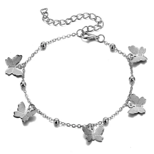 5 Pieces \ Set Fashion New Gold Silver Heart Pendant Anklet Girl Summer Beach Ankle Bracelet  Women Accessories Jewelry Gift