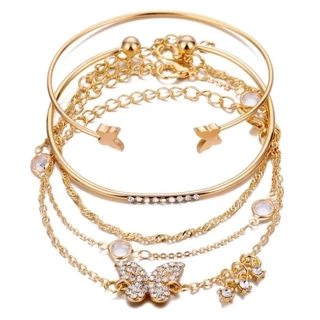 5 Pieces \ Set Fashion New Gold Silver Heart Pendant Anklet Girl Summer Beach Ankle Bracelet  Women Accessories Jewelry Gift