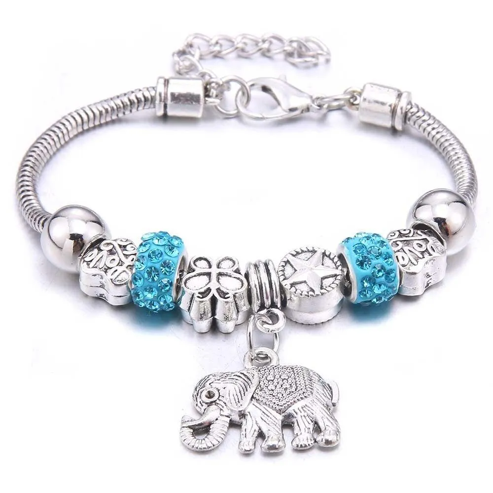 6-colors Crystal Beads Elephant beading Charm Bracelet & Bangles Jewelry