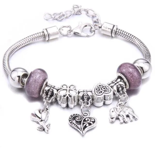 6-colors Crystal Beads Elephant beading Charm Bracelet & Bangles Jewelry