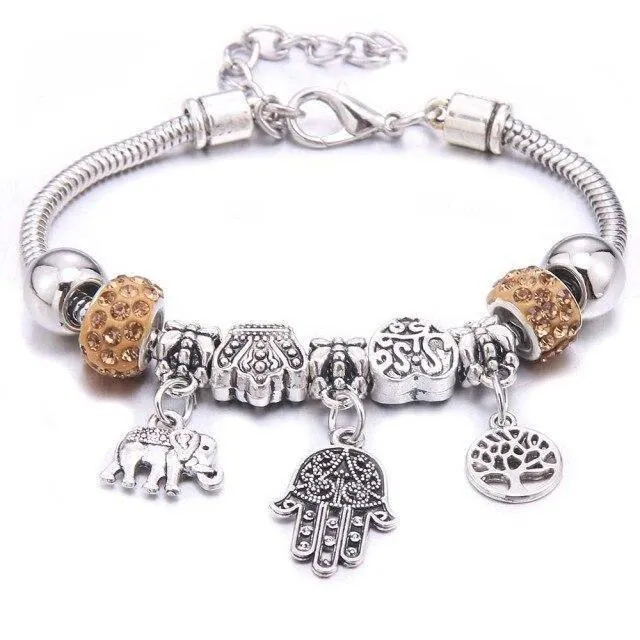 6-colors Crystal Beads Elephant beading Charm Bracelet & Bangles Jewelry