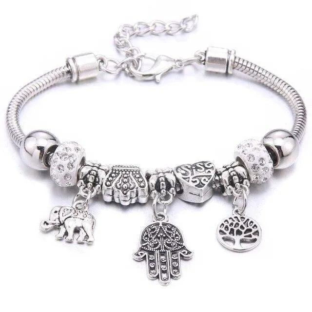6-colors Crystal Beads Elephant beading Charm Bracelet & Bangles Jewelry