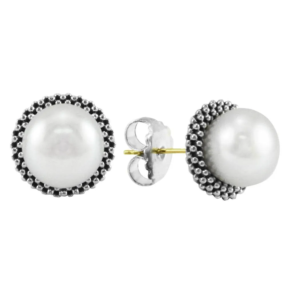 8mm Pearl Luna Stud Earrings in Sterling Silver