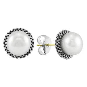 8mm Pearl Luna Stud Earrings in Sterling Silver