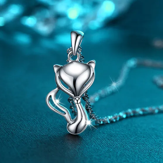 .925 Silver Pendant - Cat/Fox Pendant with a delicate Singapore link chain