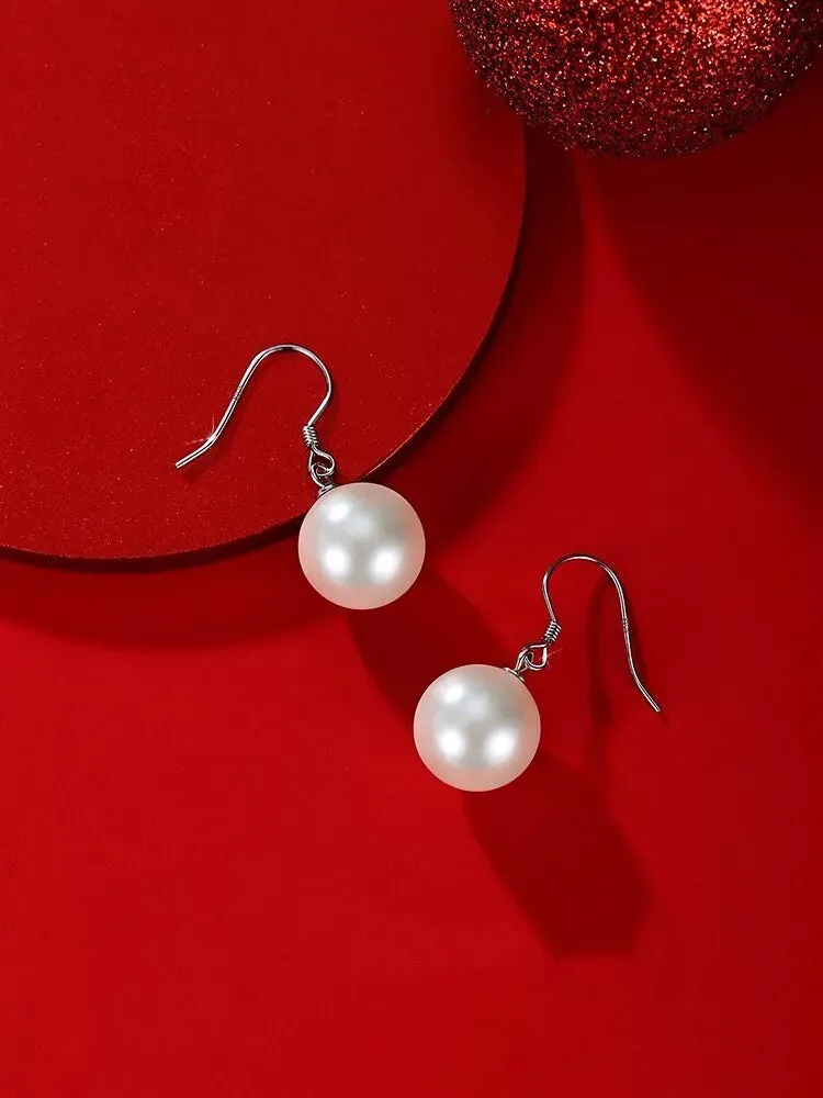 925 Sterling Silver Big Pearl Drop Hook Earrings