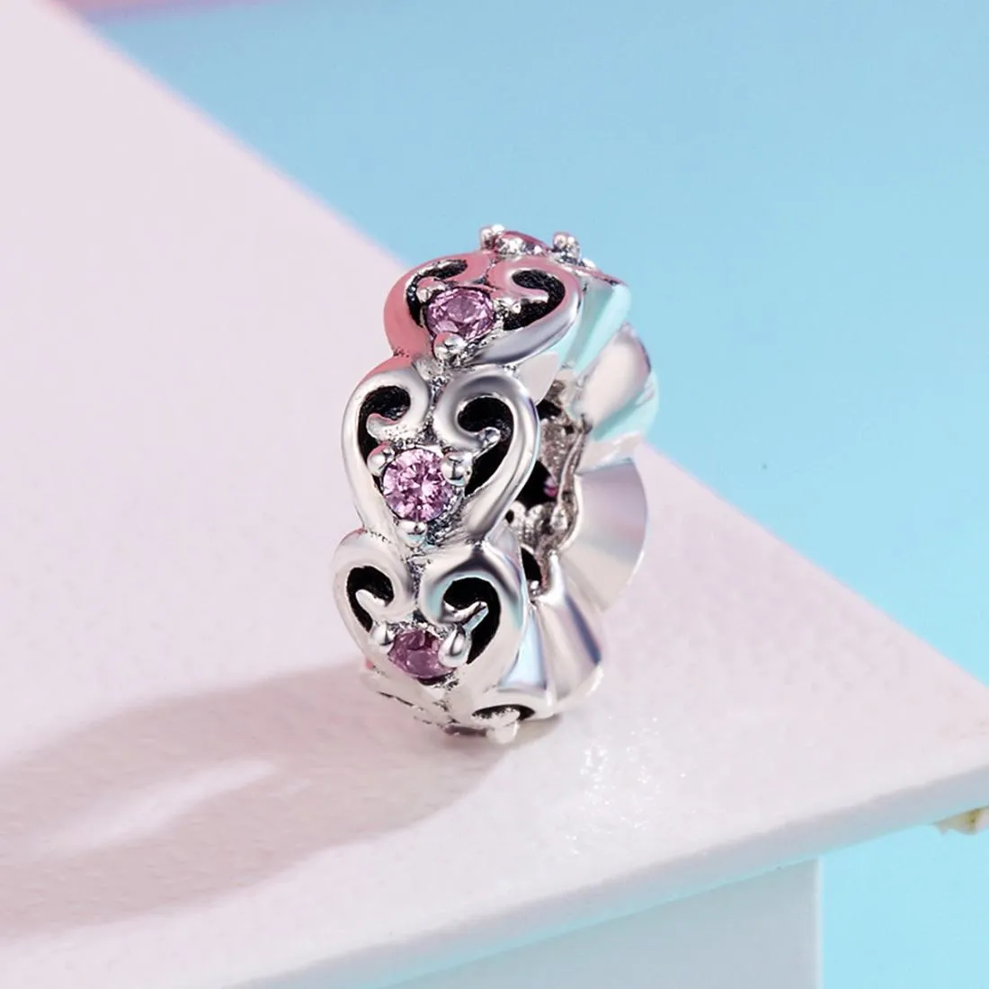 925 Sterling Silver Cat Heart Diamond Bead Bracelet / Necklace Accessory