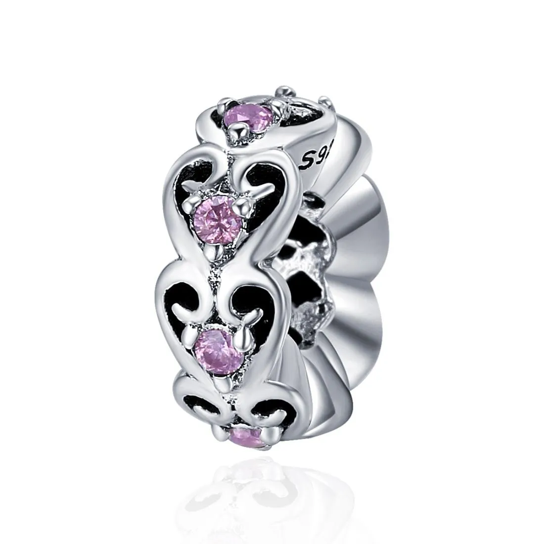 925 Sterling Silver Cat Heart Diamond Bead Bracelet / Necklace Accessory