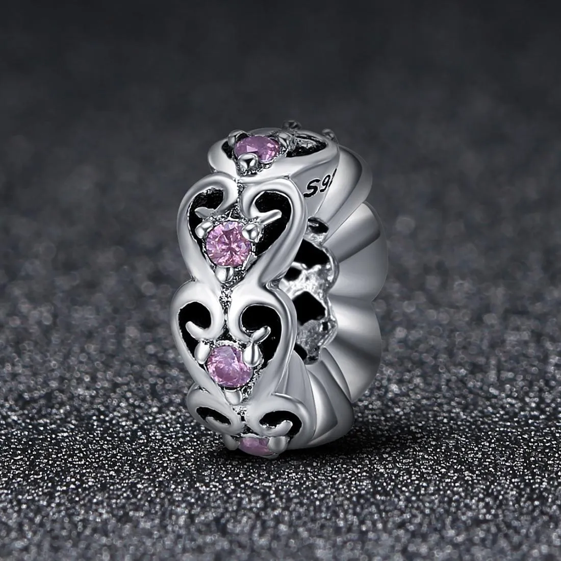 925 Sterling Silver Cat Heart Diamond Bead Bracelet / Necklace Accessory
