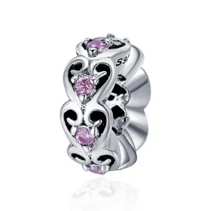 925 Sterling Silver Cat Heart Diamond Bead Bracelet / Necklace Accessory