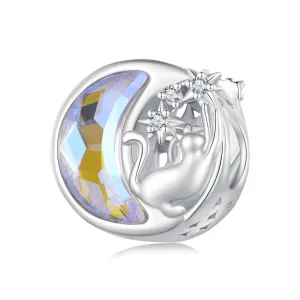 925 Sterling Silver Cat Moon Pendant For Diy Bracelets