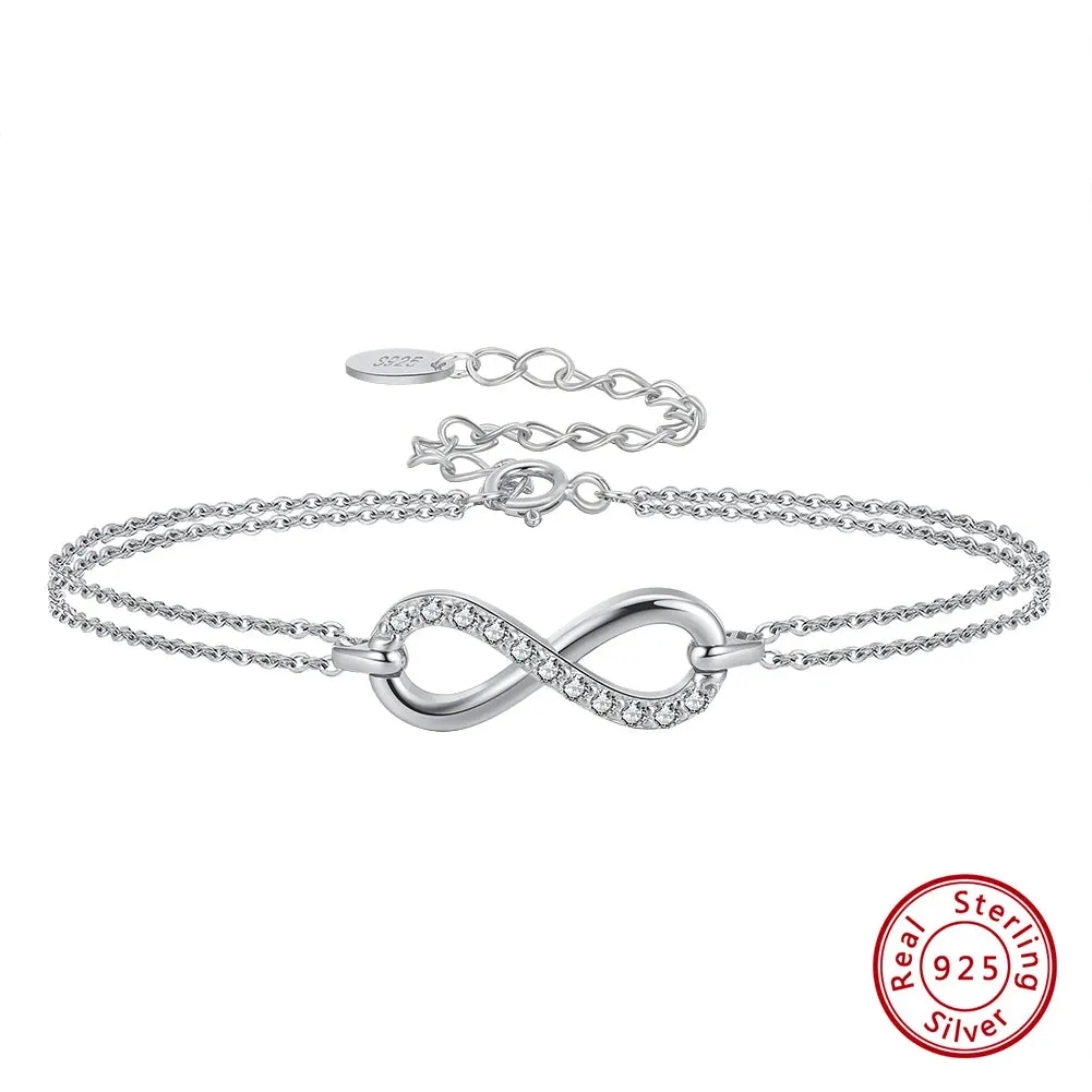 925 Sterling Silver CZ Infinity Adjustable Bracelet For Women
