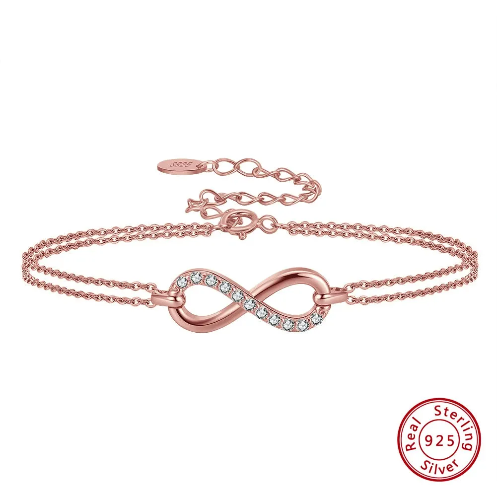 925 Sterling Silver CZ Infinity Adjustable Bracelet For Women