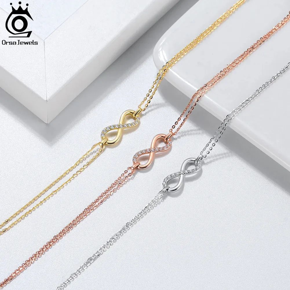 925 Sterling Silver CZ Infinity Adjustable Bracelet For Women