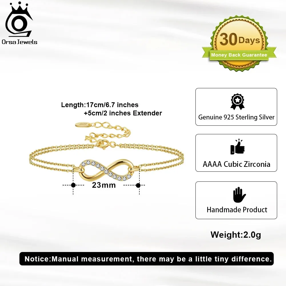 925 Sterling Silver CZ Infinity Adjustable Bracelet For Women