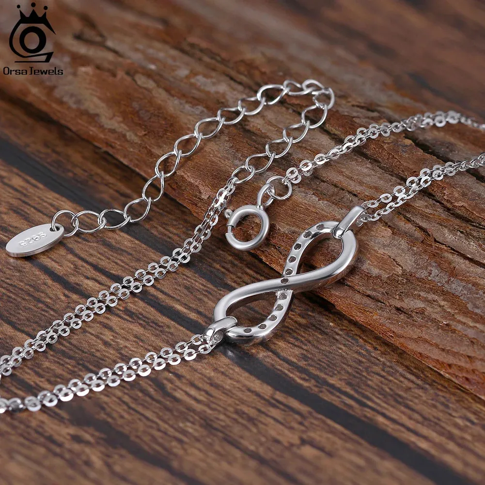 925 Sterling Silver CZ Infinity Adjustable Bracelet For Women