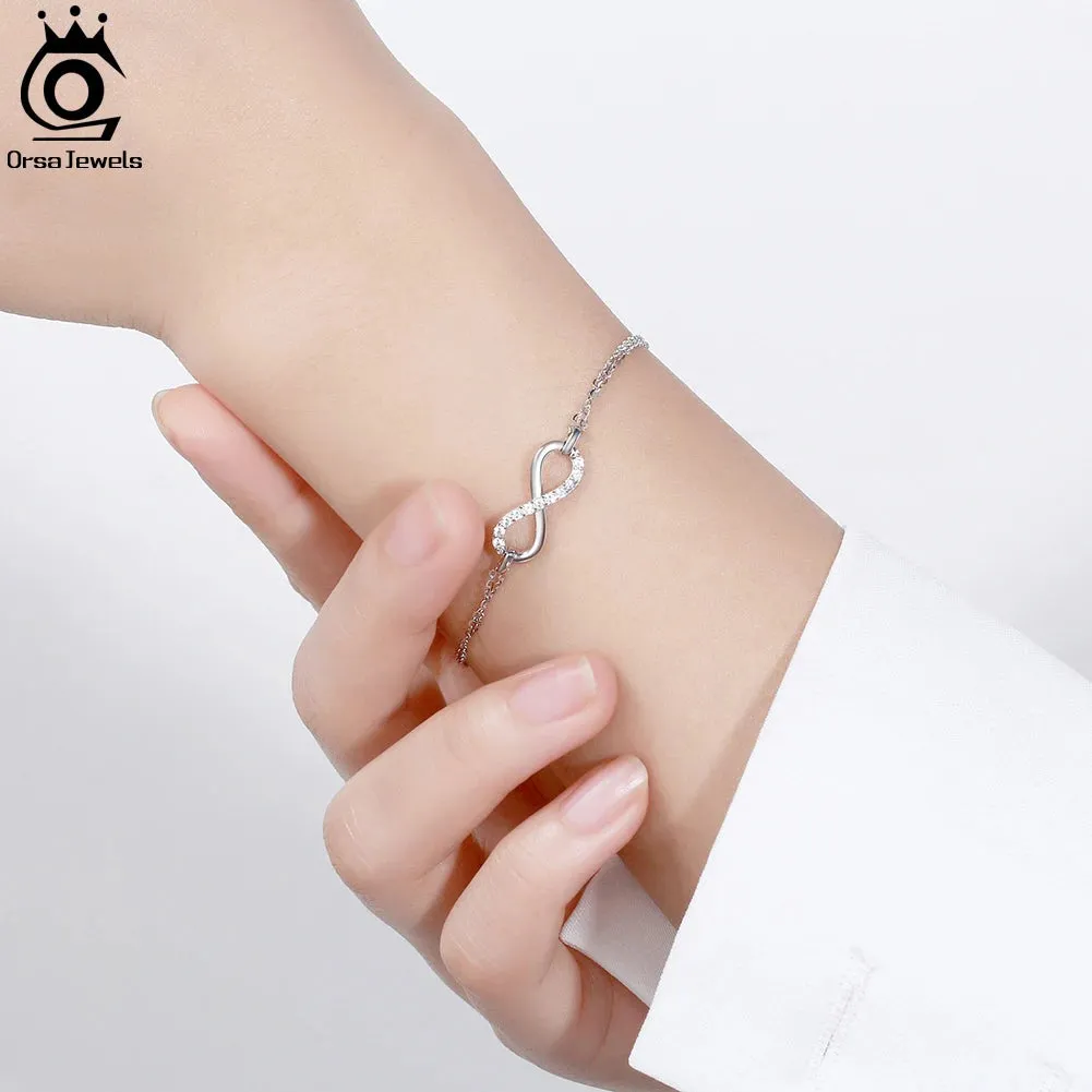 925 Sterling Silver CZ Infinity Adjustable Bracelet For Women