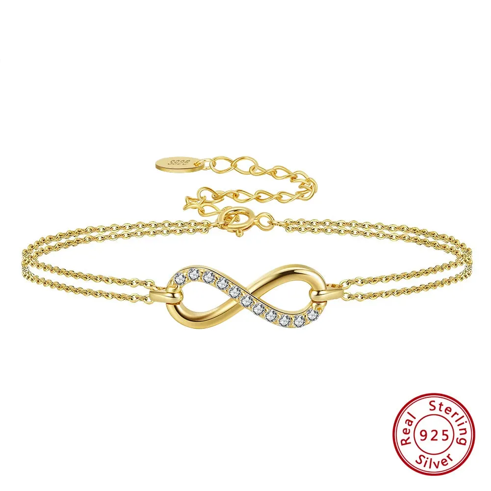 925 Sterling Silver CZ Infinity Adjustable Bracelet For Women