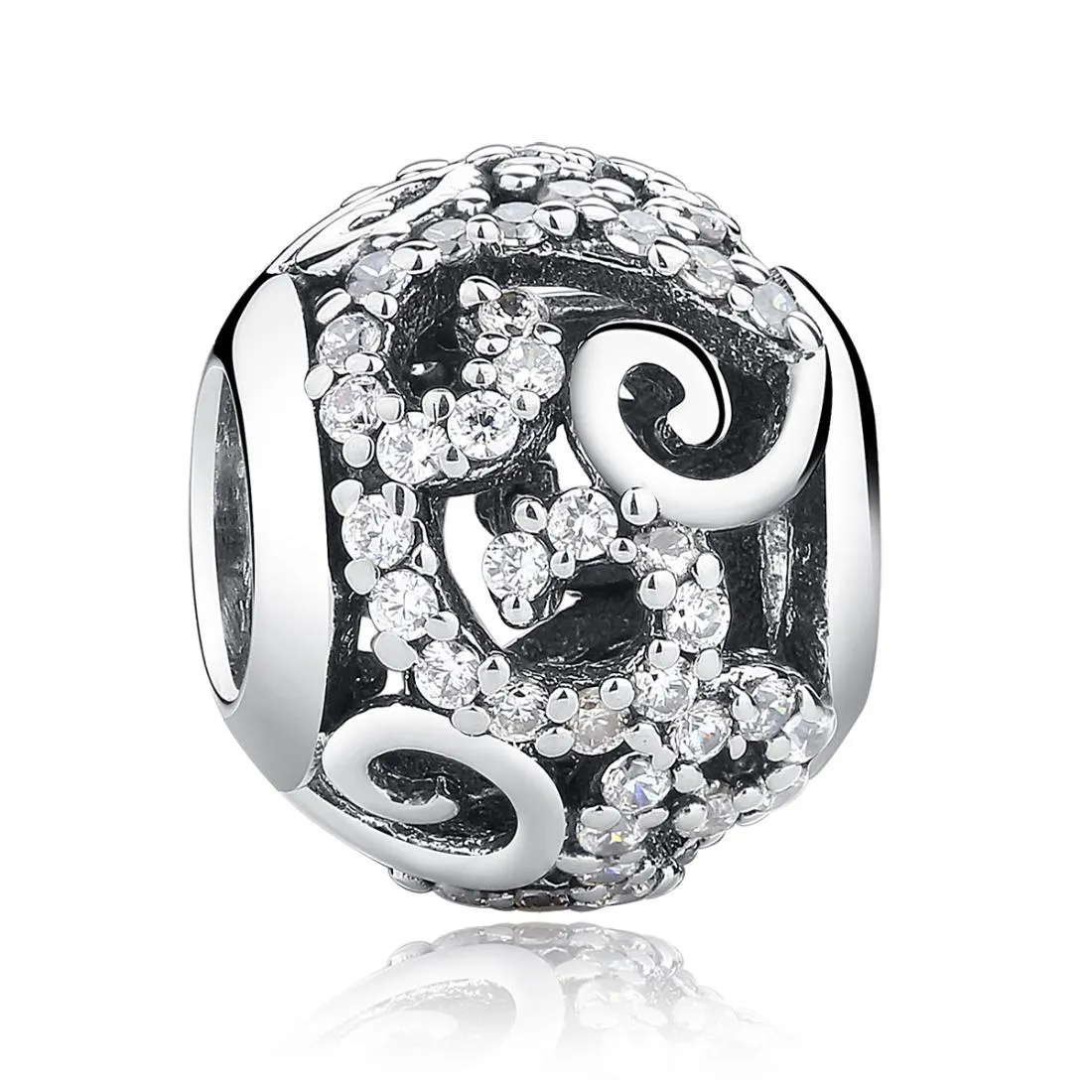 925 Sterling Silver Diamond Inlaid Bead Bracelet Accessory