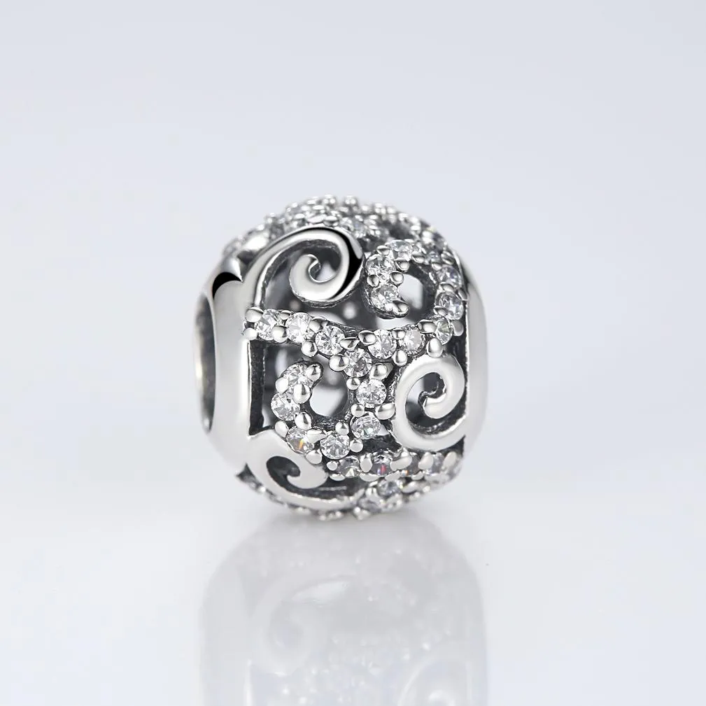 925 Sterling Silver Diamond Inlaid Bead Bracelet Accessory