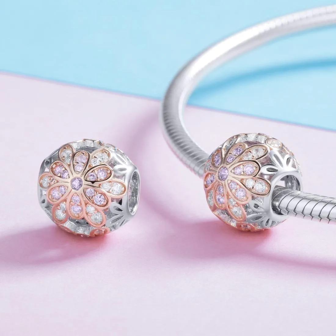 925 Sterling Silver Flower Stamen Diamond Beads For Diy Bracelets