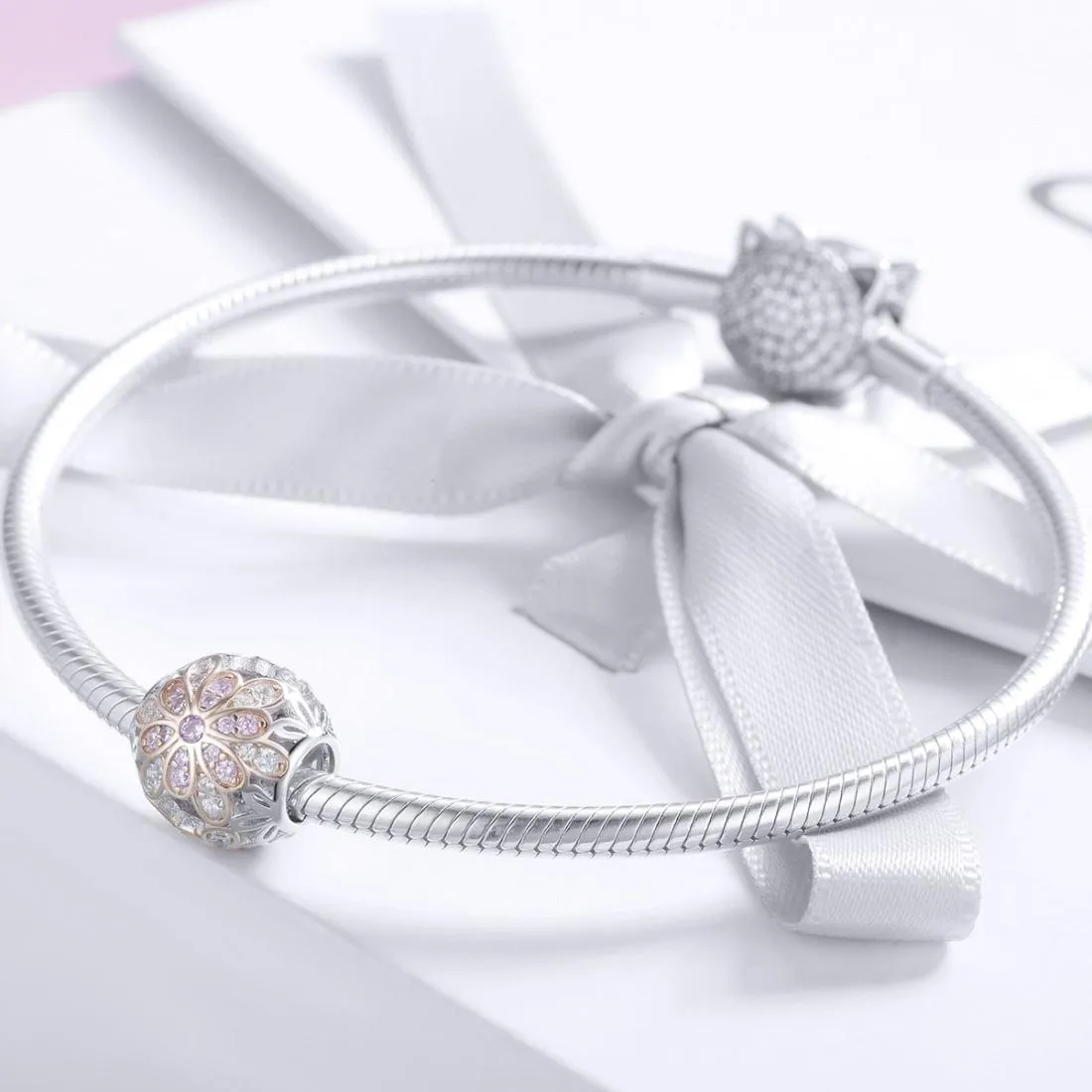 925 Sterling Silver Flower Stamen Diamond Beads For Diy Bracelets