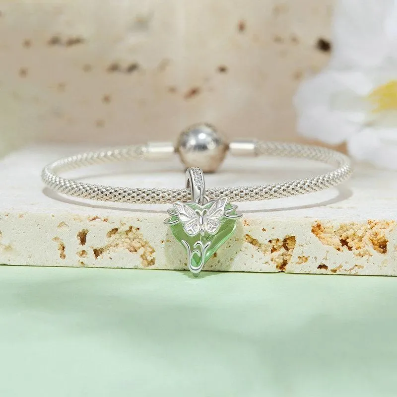 925 Sterling Silver Green Butterfly Pendant For Diy Bracelets