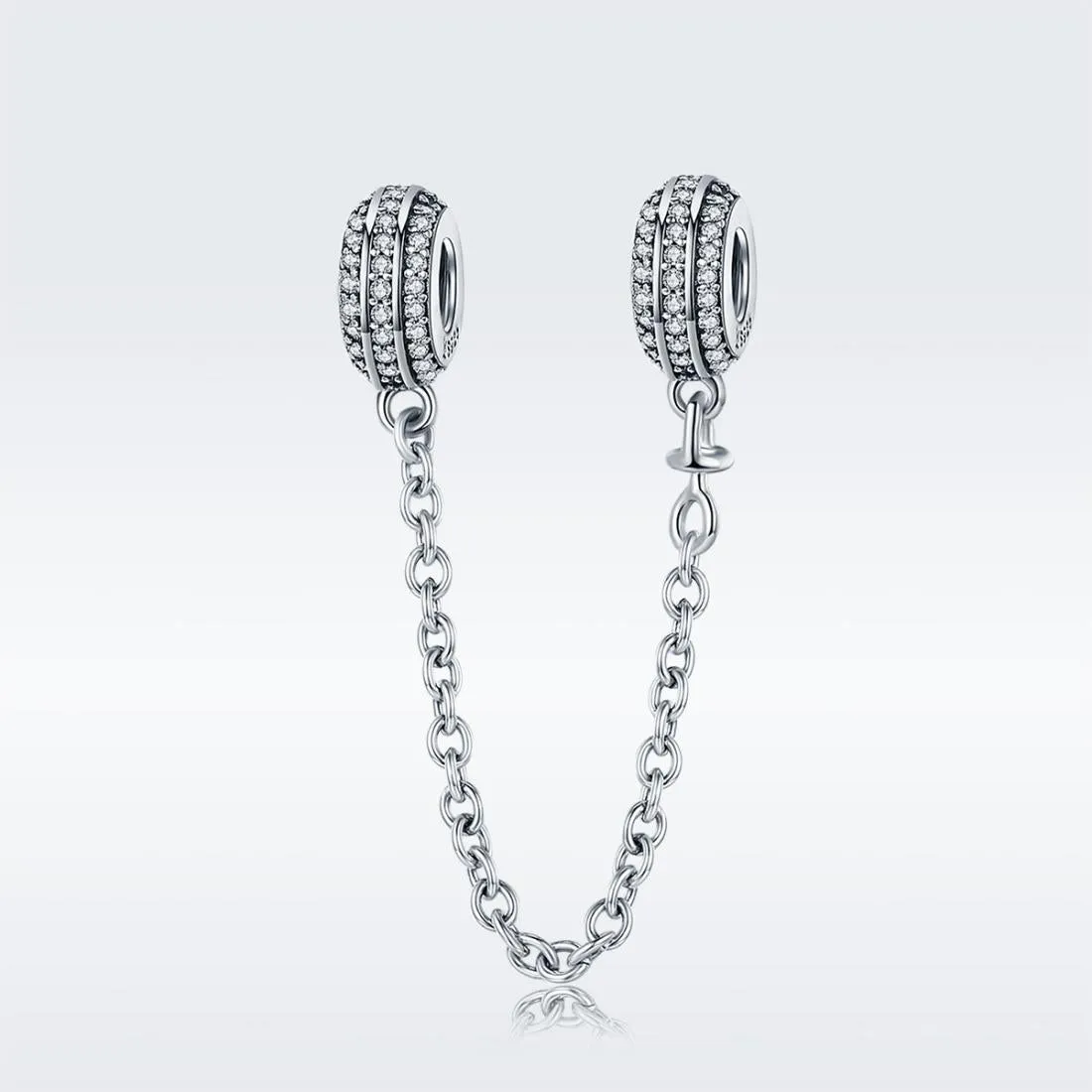 925 Sterling Silver Simple Diamond Beaded Bracelet Safety Chain
