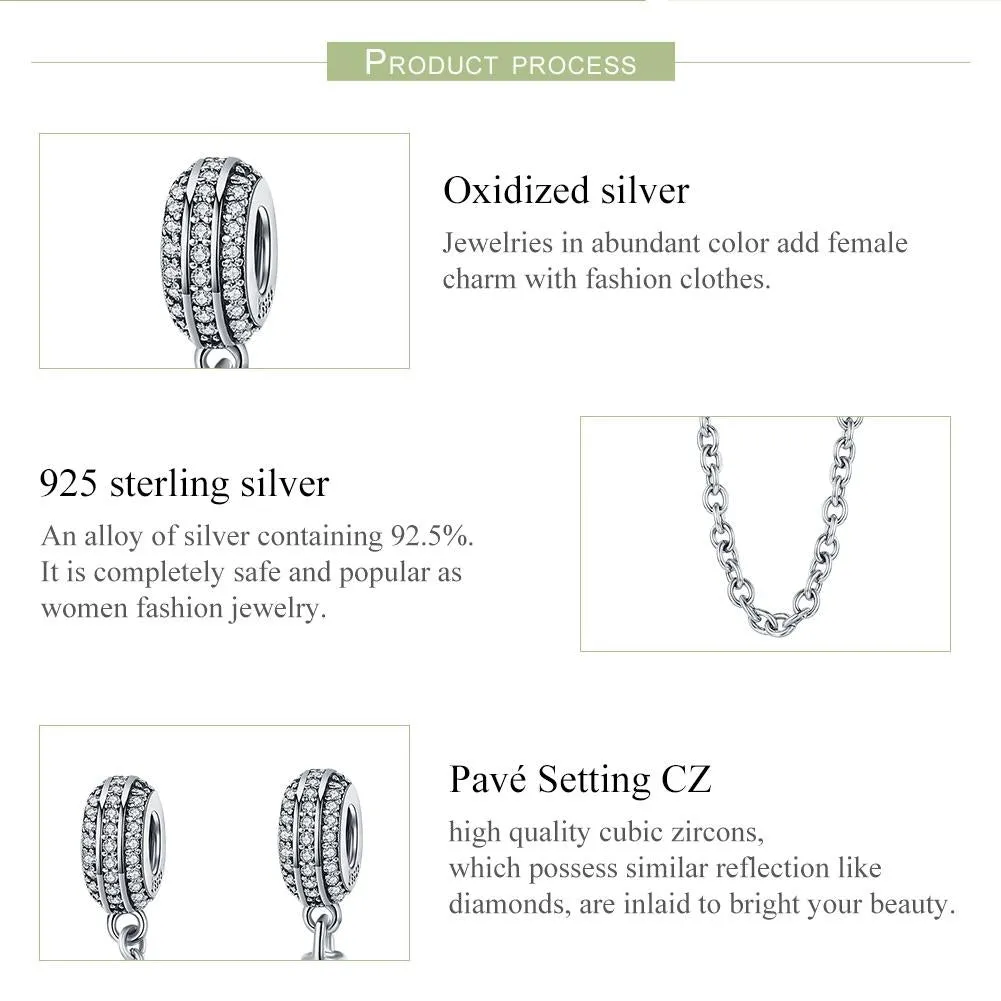 925 Sterling Silver Simple Diamond Beaded Bracelet Safety Chain