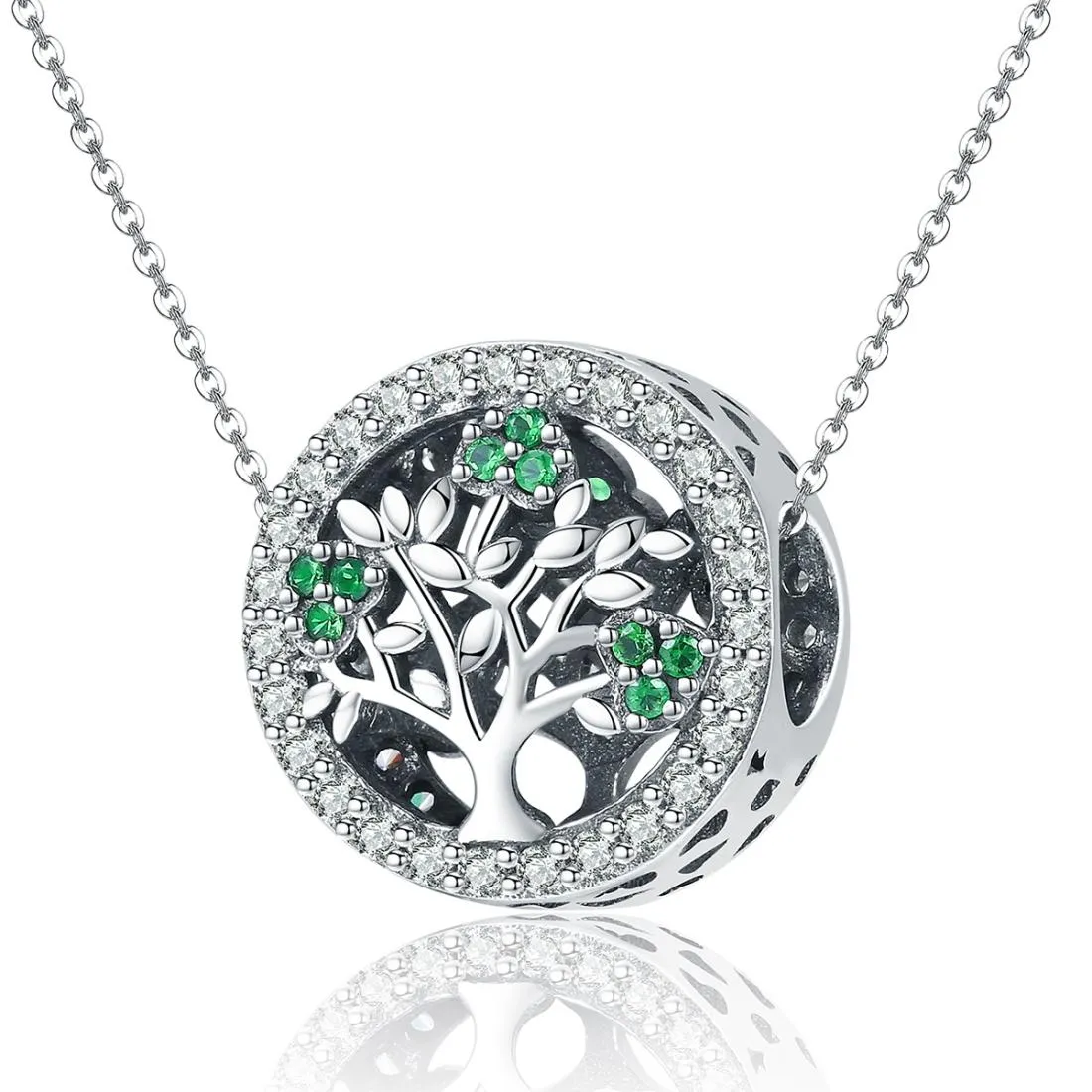 925 Sterling Silver Tree Of Life Diamond Pendant Set Style - Bead   Chain
