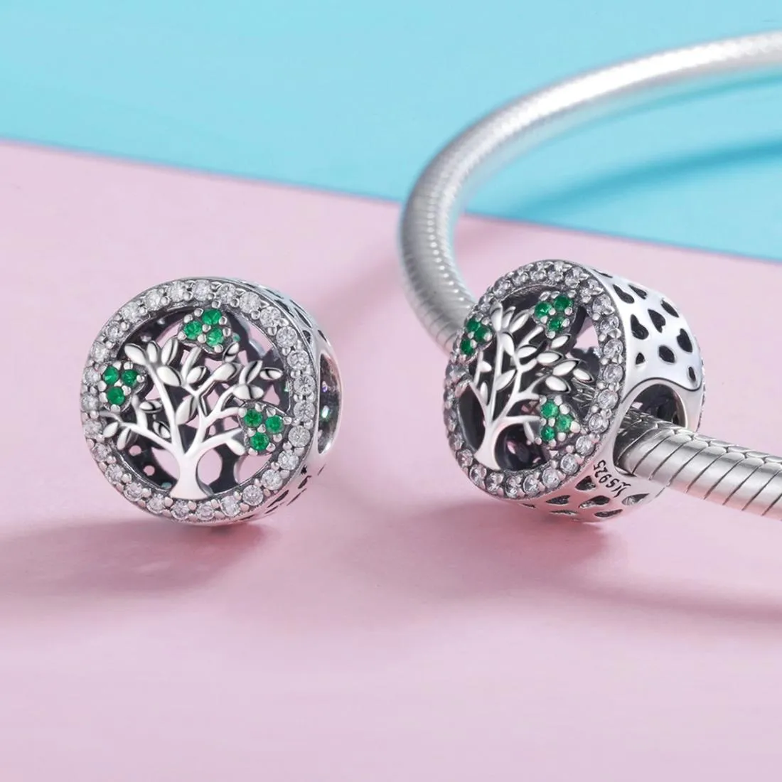 925 Sterling Silver Tree Of Life Diamond Pendant Set Style - Bead   Chain