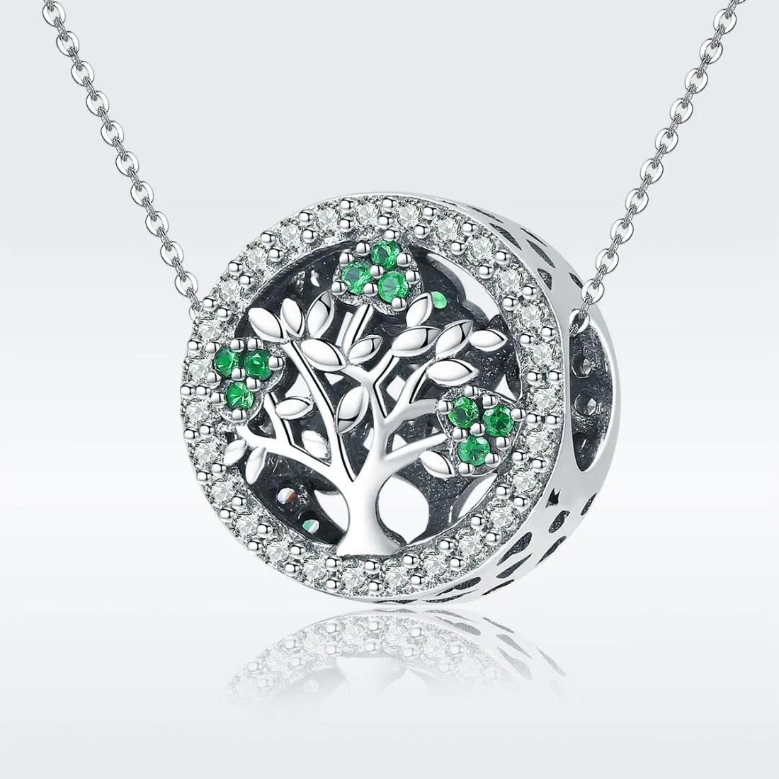 925 Sterling Silver Tree Of Life Diamond Pendant Set Style - Bead   Chain