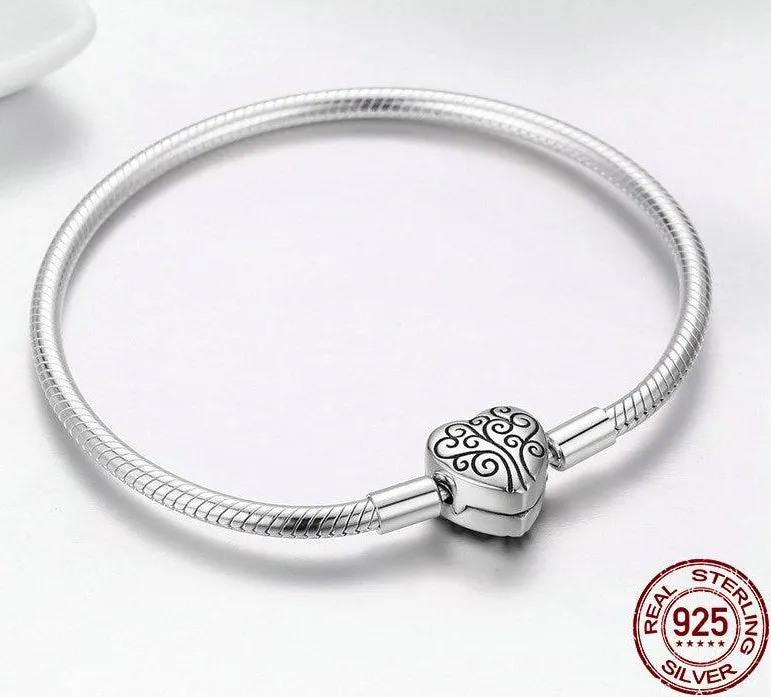 925 Sterling Silver Tree of Life Heart on a Heart Bracelet