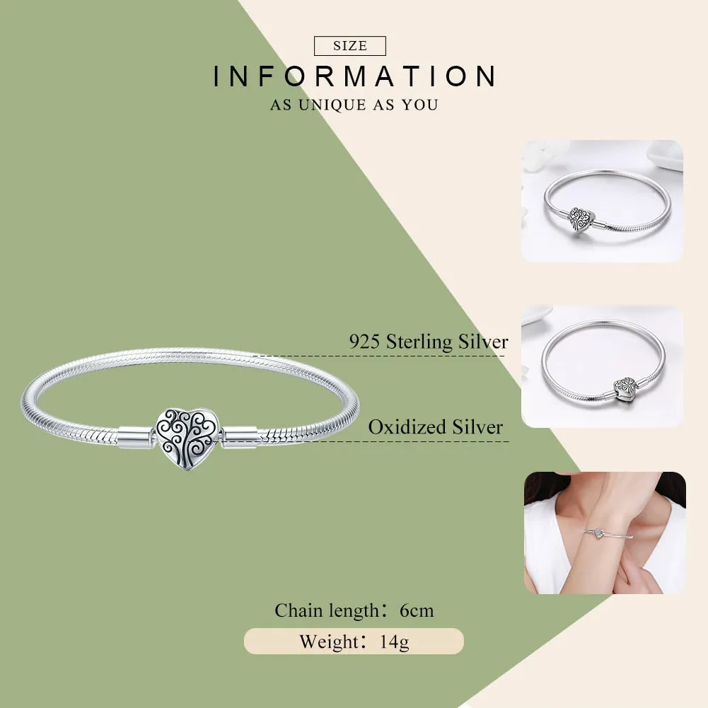 925 Sterling Silver Tree of Life Heart on a Heart Bracelet