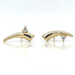 9ct Yellow Gold Curved Bar And Cz Earrings