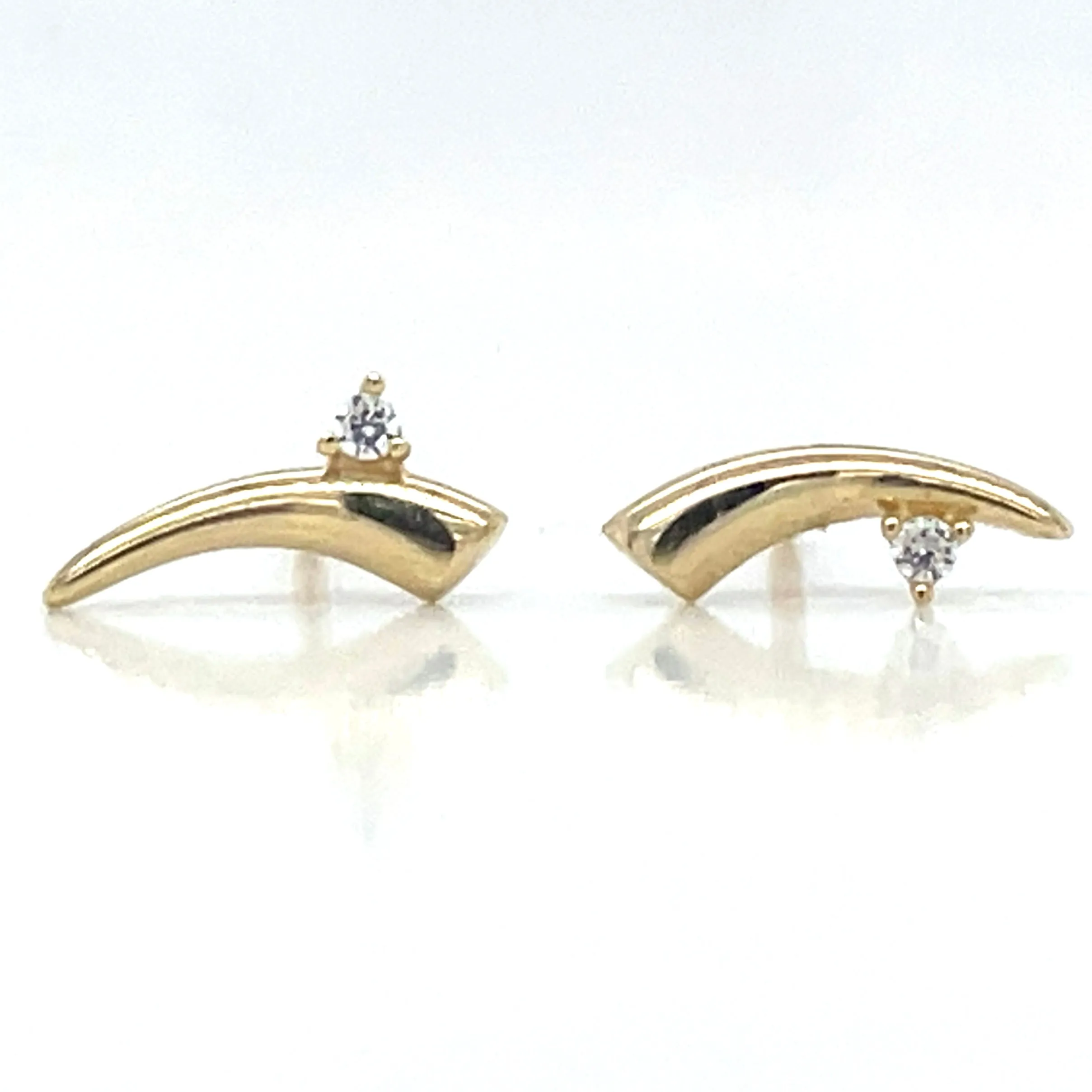 9ct Yellow Gold Curved Bar And Cz Earrings