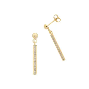 9ct Yellow Gold Silver Infused Cubic Zirconia Bar Drop Earrings