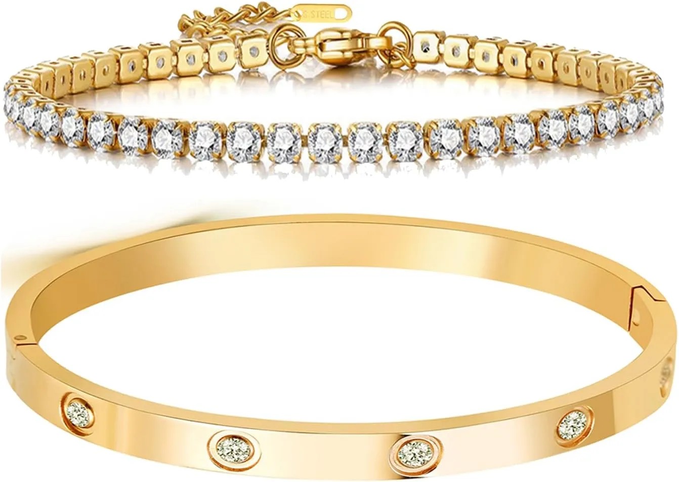 A D. ALLEN & DANMI. AD Jewelry 18 K Gold Plated Love Bangle Bracelet Stone Stainless Steel Bangle for Love