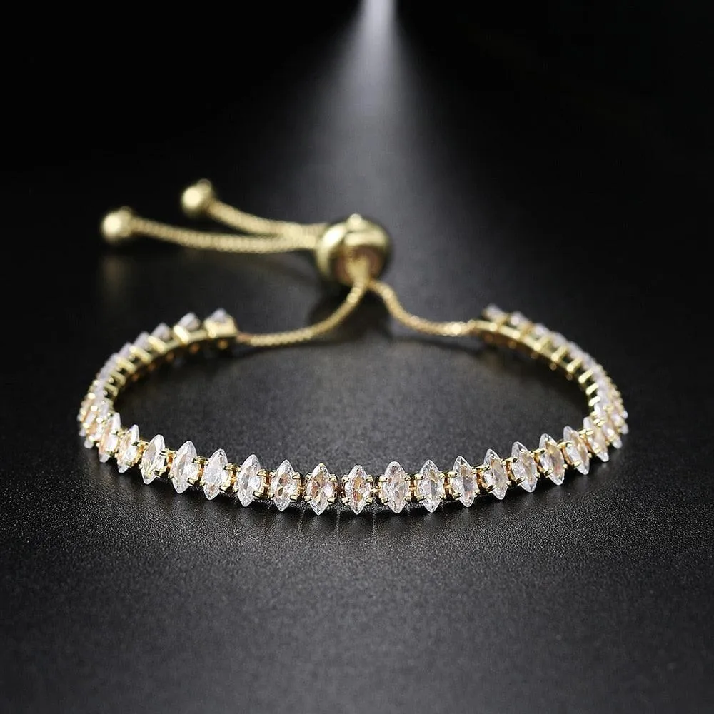 ADORABLE Waterdrop Shape Crystal AAA  Cubic Zirconia Simulated Diamonds Gold Color Tennis Bracelets for Women