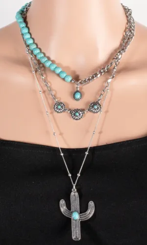 Antique Silver Saguaro Layered Necklace